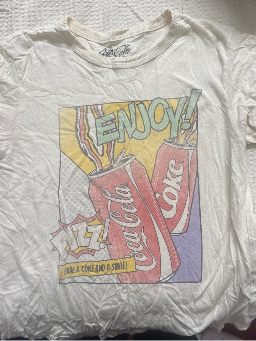 Coca Cola Pop Art Graphic Tee in White with Red Accents